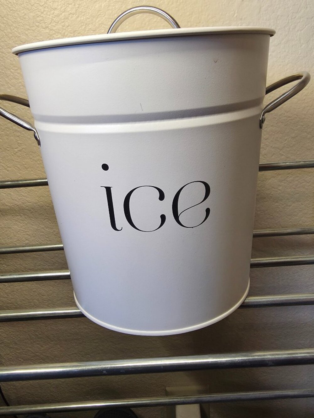 3Qt White Galvanized Ice Bucket W/ Lid Scoop & Handles Ideal Cocktail/BBQ Party